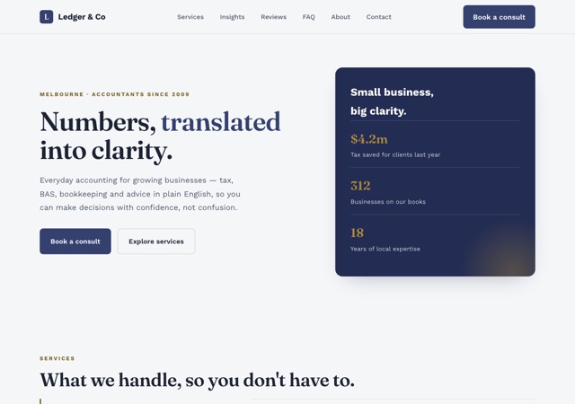 Preview of the accounting website template