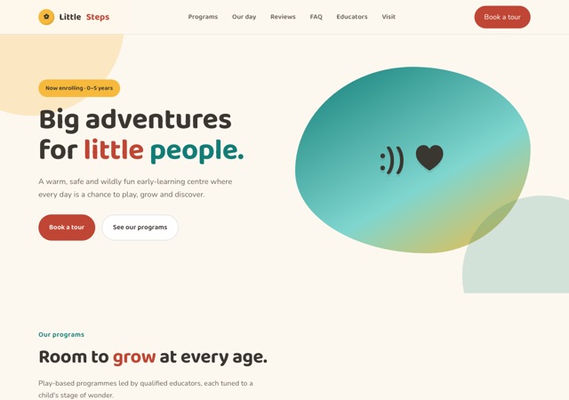 Preview of the childcare website template