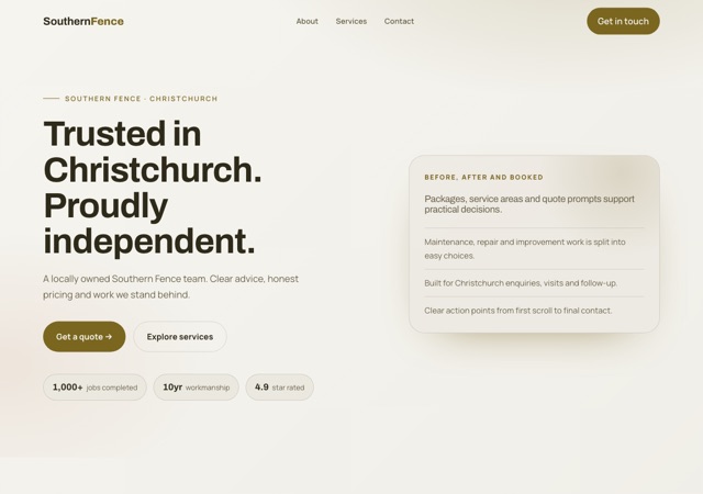 Preview of the fencing website template