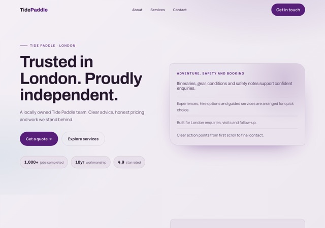 Preview of the kayak-hire website template
