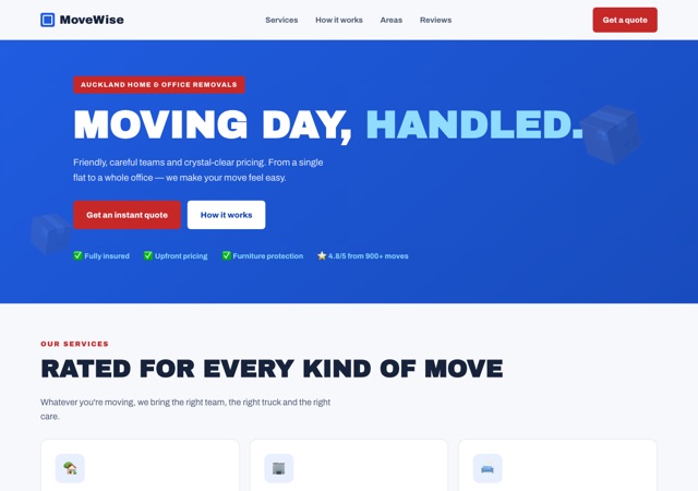 Preview of the moving website template