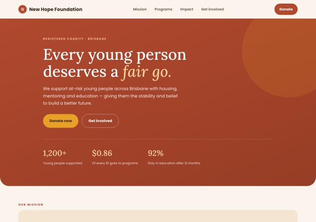 Preview of the nonprofit website template