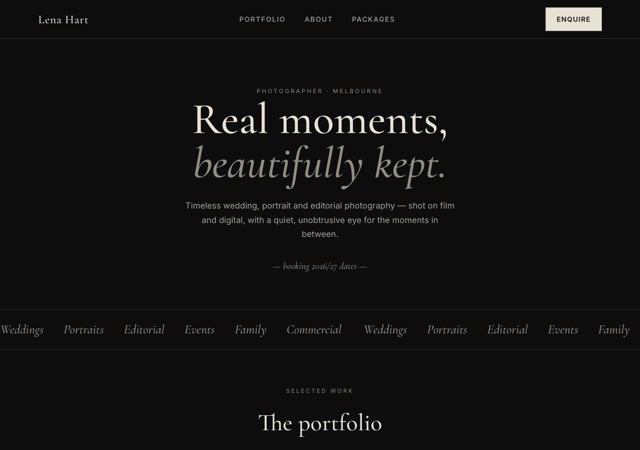 Preview of the photographer website template