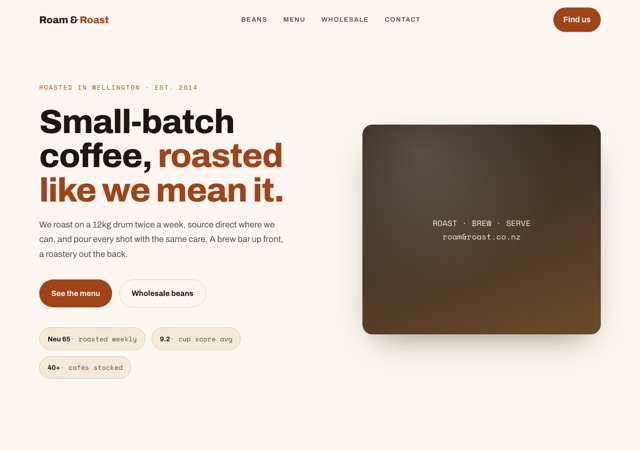 Preview of the roastery website template
