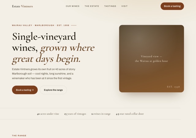 Preview of the winery website template